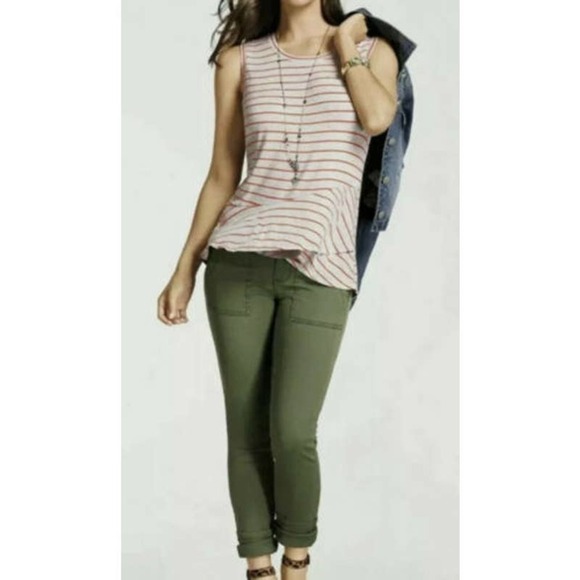 CAbi Womens Ruffle Peplum Striped Sleeveless Stretch Tank Top Gray Orange Size M - Picture 7 of 7